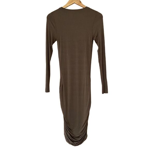 Good American ruched mini dress in fog/olive green small new - Picture 4 of 11